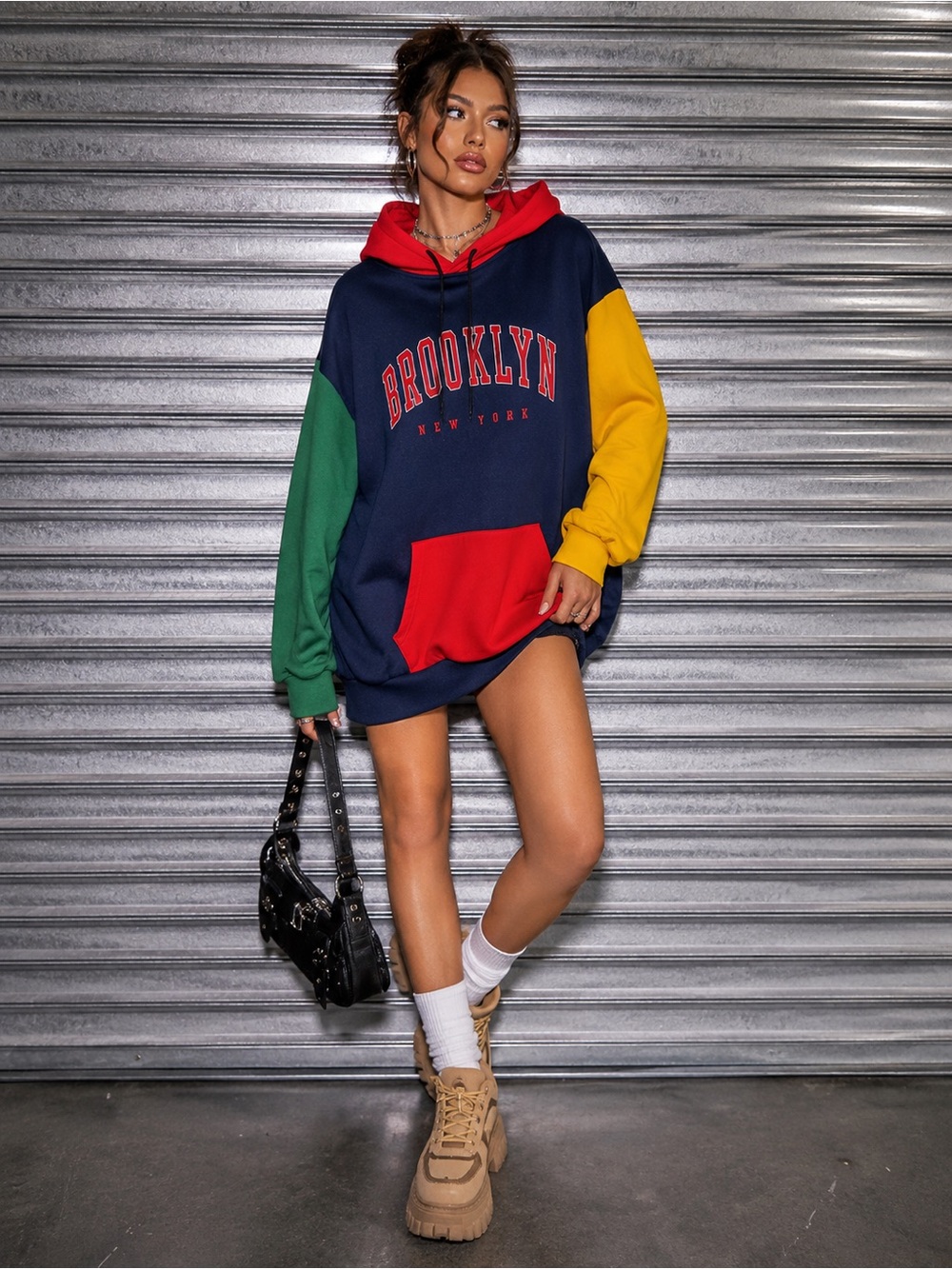 Brooklyn New York Colorblock Hoodie XL Streetwear Pullover Sweatshirt